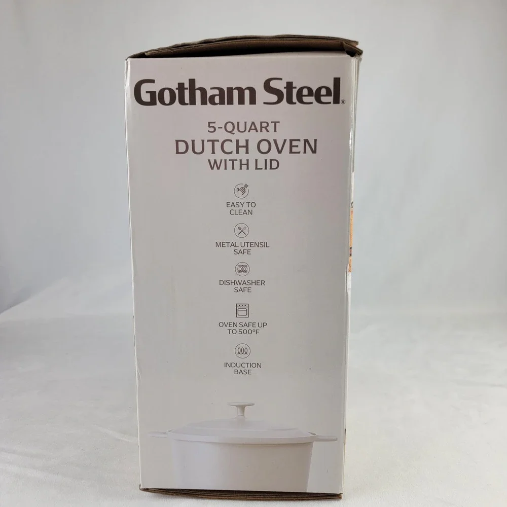 Gotham Steel 5 Quart Dutch Oven with Lid Cream Induction Base PFAO FREE 6057MT